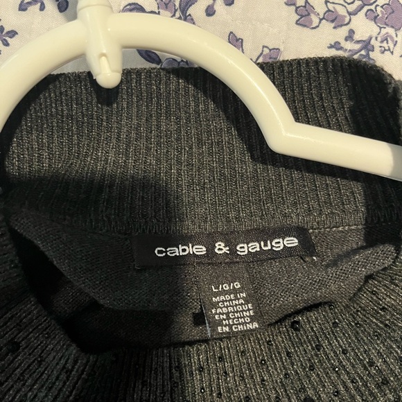 Charcoal gray, thin sweater with small beads at top and keyhole neckline. Size L - Picture 3 of 4